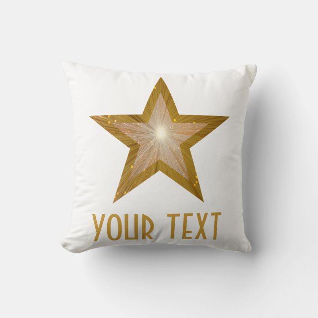"Gold Star" 'Your Text' throw pillow square white (Front)