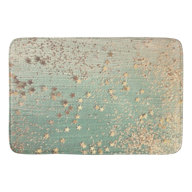 Gold Stardust on Sea Green  Bath Mat (Front)