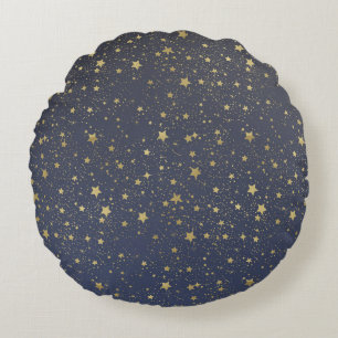 Gold Stardust Stars Round Cushion