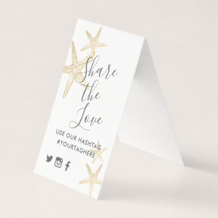 Gold Starfish Beach Wedding Hashtag Sign Card