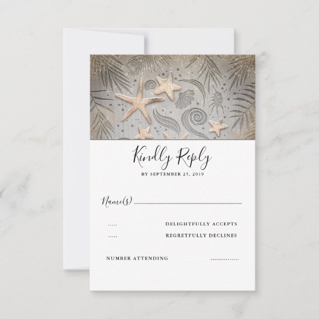 Gold Starfish Beach Wedding RSVP (Front)