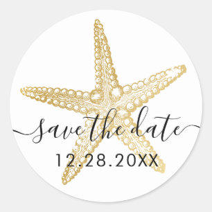 Gold Starfish Beach Wedding Save the Date Seal
