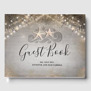 Gold Starfish Tropical Beach Wedding Guest Book