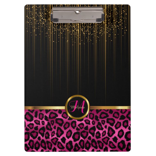 Gold Starlight and Bright Pink Glitter Design Clipboard (Front)