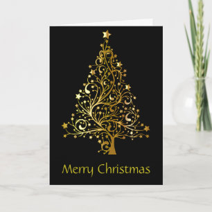 Gold, Starry, Christmas Tree. Card