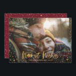 Gold stars 1 photo Burgundy Christmas elegant Holiday Card<br><div class="desc">Gold Christmas Season's greetings stars 1 photo holiday card. With a script text and gold effect design,  burgundy back ground color can be change to suit your style.</div>