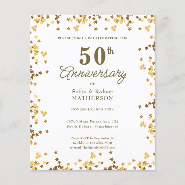 Gold Stars 50th Anniversary Budget Invitation (Front)