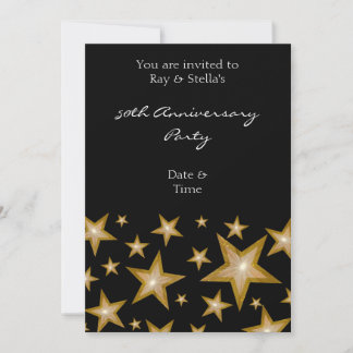 Gold Stars '50th Anniversary' vertical black Invitation