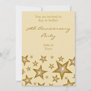 Gold Stars '50th Anniversary' vertical cream Invitation