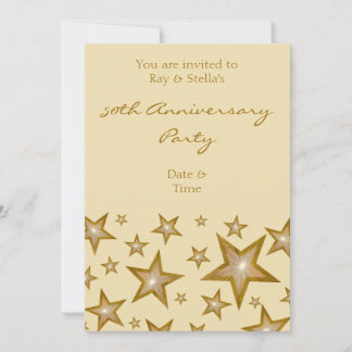 Gold Stars '50th Anniversary' vertical cream Invitation
