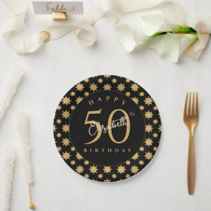 Gold Stars 50th Birthday Custom Name  Paper Plate