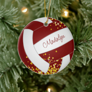 gold stars accent girls keepsake maroon volleyball ceramic tree decoration