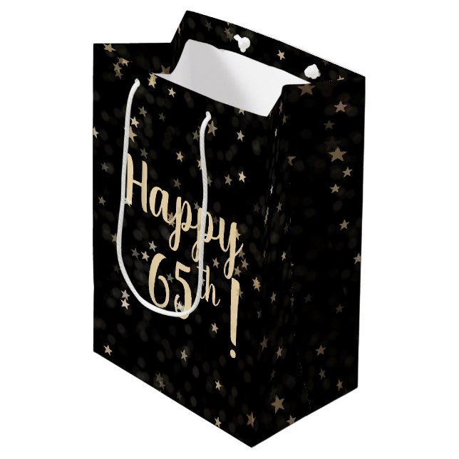 Gold Stars and Dots 65th Birthday Medium Gift Bag (Front Angled)