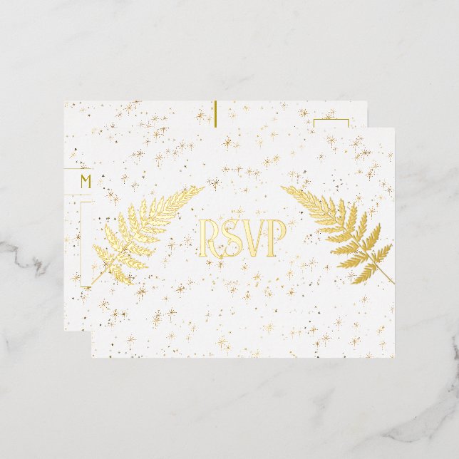 Gold Stars and Gold Foil RSVP  Foil Invitation Postcard (Front/Back)