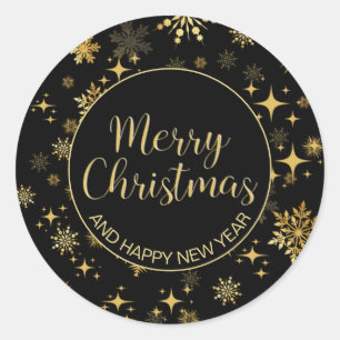 Gold Stars and Snowflakes Christmas Classic Round Sticker