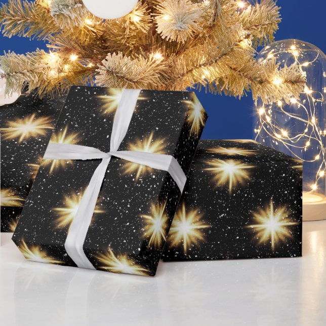 Gold Stars and Snowflakes Wrapping Paper (Holidays)