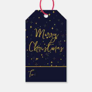 Gold Stars and Sparkles   Personalised Dark Blue Gift Tags