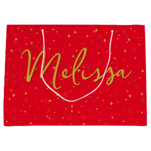 Gold Stars and Sparkles Personalised Red Gift Large Gift Bag