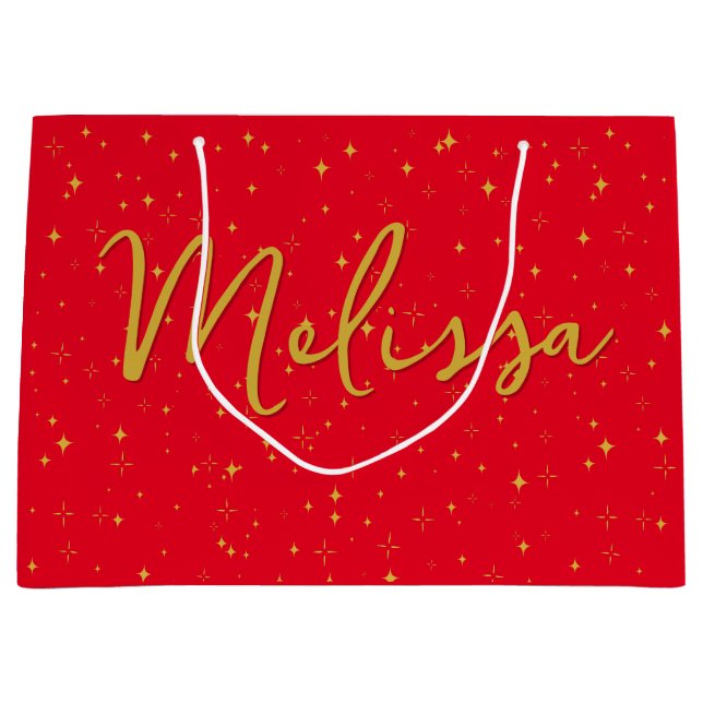 Gold Stars and Sparkles | Personalised Red Gift Large Gift Bag (Front)