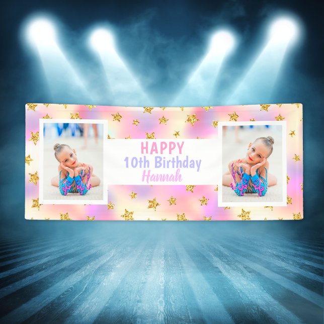 Gold Stars Any Age Girl Photo Colourful Birthday Banner (Gold Stars Any Age Girl Photo Colorful Birthday Banner
)