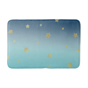 Gold Stars Aqua Blue Ombre Bath Mat