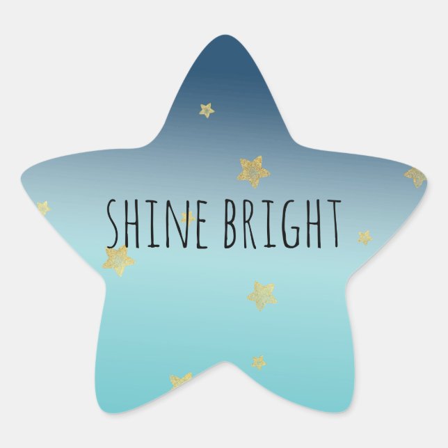 Gold Stars Aqua Blue Ombre personalised quote Star Sticker (Front)