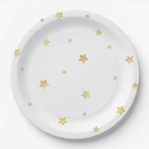 Gold Stars Baby Shower Paper Plate