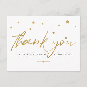 Gold Stars Baby Shower Thank You Postcard