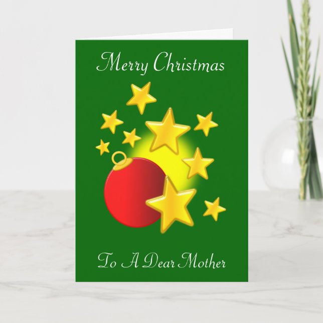 Gold Stars Bauble Mother Christmas Holiday Card (Front)
