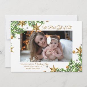 Gold Stars Best Gift Ever Birth Announcement 