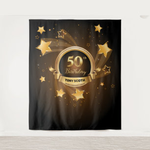 Gold Stars Birthday Party Tapestry Backdrop Banner