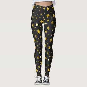 Gold stars black Leggings