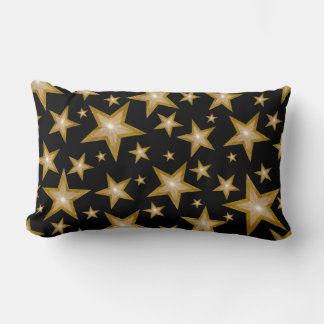 "Gold" Stars Black 'Text' lumbar black Cushion
