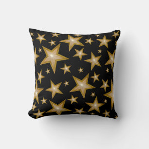 "Gold" Stars Black 'Text' square black back Cushion