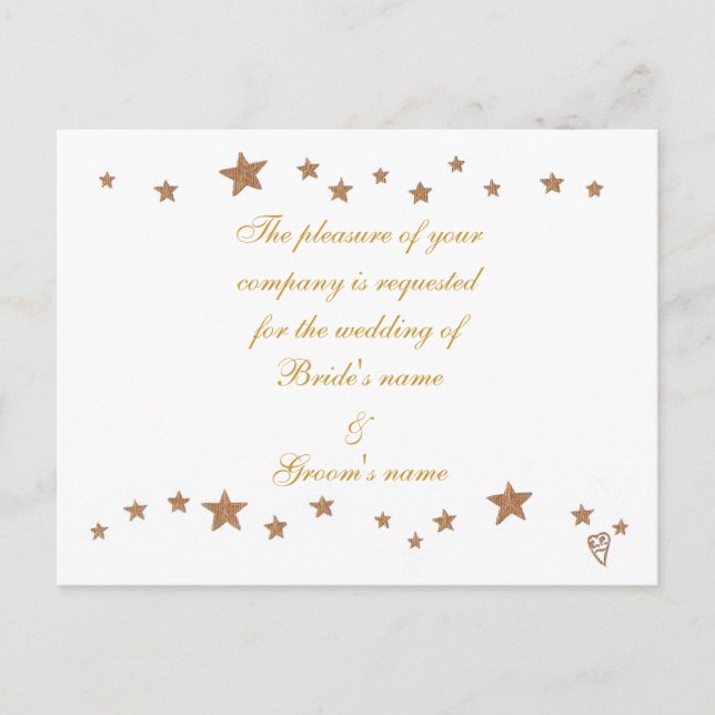 Gold Stars Border Wedding Invitation Postcards (Front)