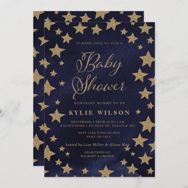 Gold Stars Celestial Gender Neutral Baby Shower Invitation (Front/Back)