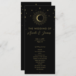 Gold Stars Celestial Sunburst Moon Wedding Program Menu