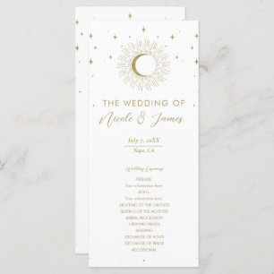 Gold Stars Celestial Sunburst Moon Wedding Program Menu