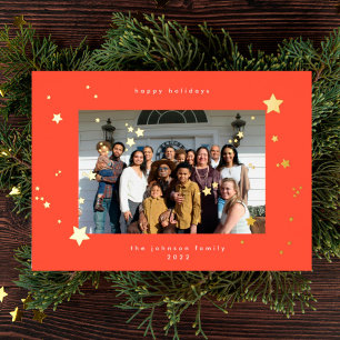 Gold Stars Cherry Red Photo Happy Christmas