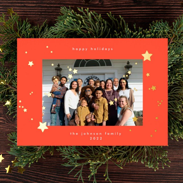 Gold Stars Cherry Red Photo Happy Christmas (Creator Uploaded)