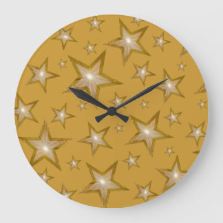"Gold" Stars clock round gold