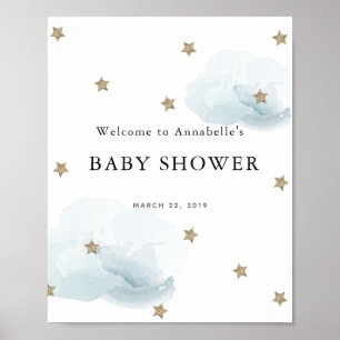Gold Stars & Clouds Baby Shower Welcome Sign