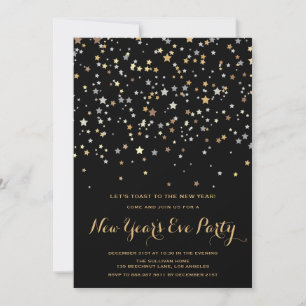 Gold Stars Confetti New Year's Eve Invitation