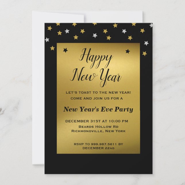 Gold Stars Confetti | New Year's Eve Invitation (Front)