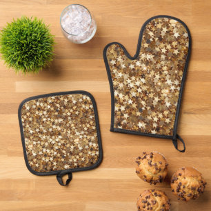 Gold Stars Confetti Oven Mitt & Pot Holder Set