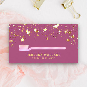 Gold Stars Confetti Pink Toothbrush Dentist Business Card