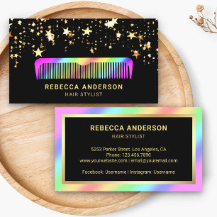 Gold Stars Confetti Rainbow Comb Hair Stylist Business Card