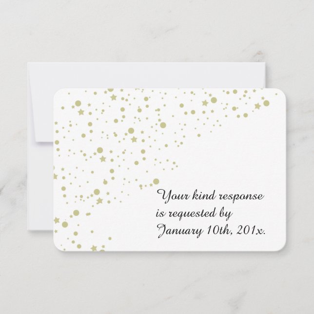 Gold Stars Confetti White Wedding RSVP Card (Front)