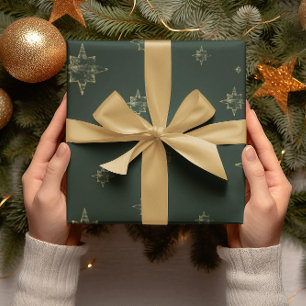 Gold Stars   Deep Green   Christmas Gifts Wrapping Paper