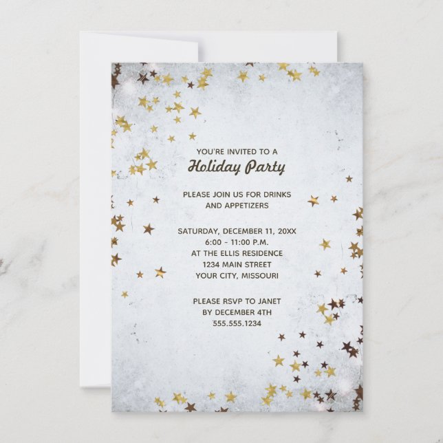 Gold Stars Elegant Christmas Holiday Party Invitation (Front)